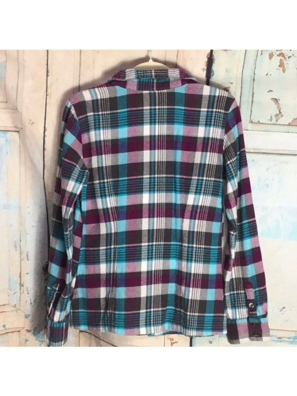 Patagonia Womans 2 X Small Fjord Flannel Organic Cotton Plaid Purple Gray Blue L